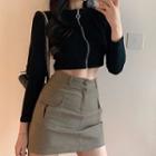 Zip Long-sleeve Top / A-line Skirt