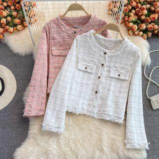 Single Breasted Gingham Tweed Coat
