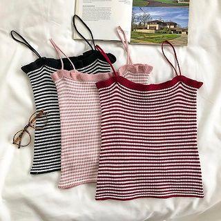 Color-block Striped Strap Top