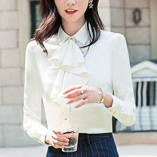 Pinstriped Blazer / Vest / Dress Pants / Tie-neck Shirt / Contrast Trim Shirt