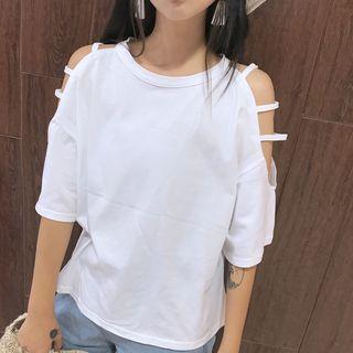 Elbow-sleeve Cutout Plain Top
