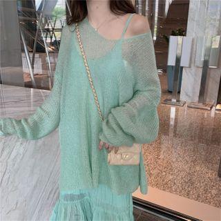 Plain Knit Top / Spaghetti-strap Midi A-line Dress