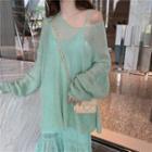 Plain Knit Top / Spaghetti-strap Midi A-line Dress