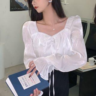 Square-neck Cropped Blouse White - One Size
