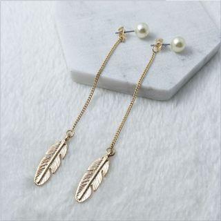 Faux Pearl Leaf Dangle Earring As Shown In Figure - One Size