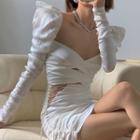 Ruched Long-sleeve Slim-fit Mini Dress