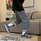 Plaid Lining Straight-leg Jeans