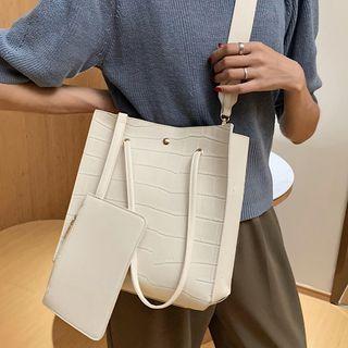 Set: Croc Grain Tote Bag + Clutch