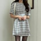 Short-sleeve A-line Mini Tweed Dress