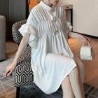 Elbow-sleeve Frill Trim Shirt Dress