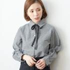 Tie-neck Gingham Shirt Black - One Size