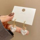 Rhinestone Heart Faux Pearl Dangle Earring E3370 - 1 Pair - Gold - One Size