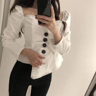 Fray Hem Asymmetric Buttoned Blouse