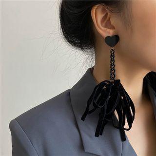 Heart Fringed Earring 1 Pair - Black - One Size