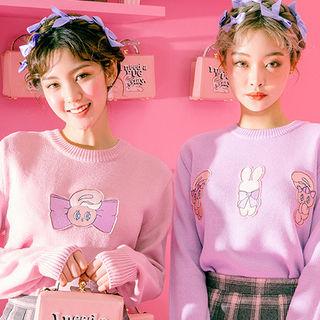 Crew-neck Bunny-appliqu  Knit Top