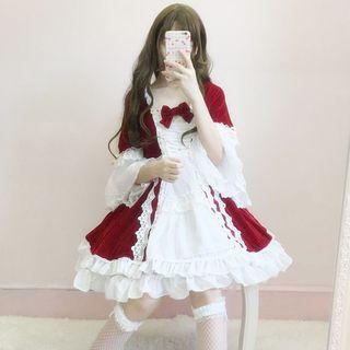 Lace-panel Bow-accent A-line Dress