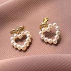 Faux Pearl Heart Dangle Earring 1 Pair - Gold & White - One Size