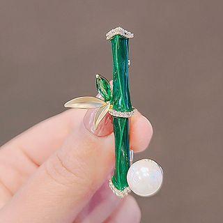 Rhinestone Bamboo Brooch Ly2237 - Green - One Size