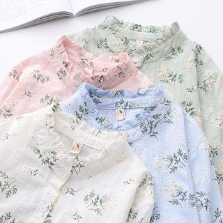 Long-sleeve Ruffle Trim Floral Blouse