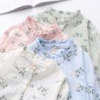 Long-sleeve Ruffle Trim Floral Blouse