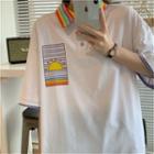 Rainbow Striped Collar Print Polo Shirt