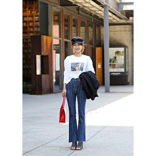 Striped Frey-hem Jeans