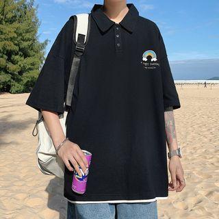 Short-sleeve Rainbow Print Polo Shirt