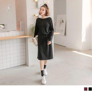 Gather Waist Long Sleeve Dress