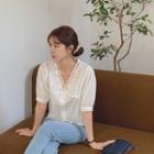 Lace-neck Puff-sleeve Blouse