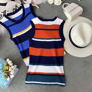 Color-block Stripe Sleeveless Knit Top