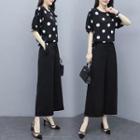 Set: Short-sleeve Dotted T-shirt + Wide Leg Dress Pants