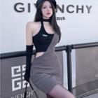 Mock Two-piece Halter-neck Asymmetrical Cutout Bodycon Dress