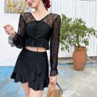Puff-sleeve Lace-up Ruffled Bikini