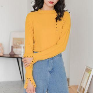Long-sleeve Asymmetrical Henley Knit Top