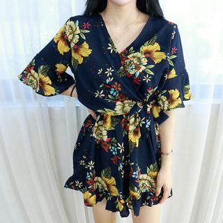 Floral Print Wrap-front Playsuit