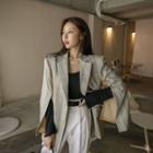 Slashed Sleeve Plaid-panel Blazer