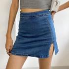 High-waist Slit Denim Mini Skirt