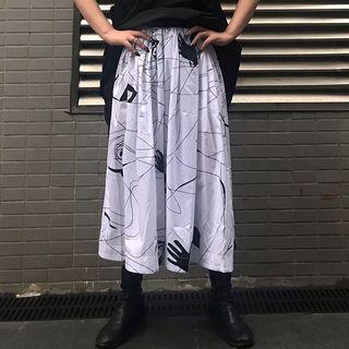 Sleeveless Drawstring Dress / Printed A-line Midi Skirt