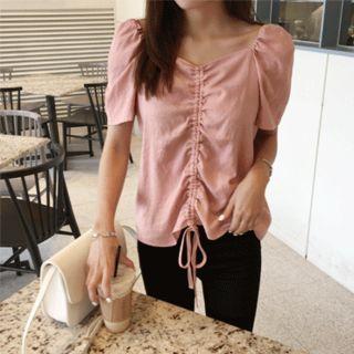 Off-shoulder Drawcord-front Blouse