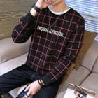 Long-sleeve Letter Print Checked Top