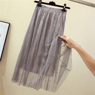 Midi Beaded Mesh Skirt