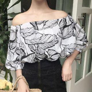 3/4-sleeve Off Shoulder Printed Blouse
