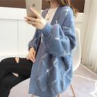 Cable Knit Long Cardigan Blue - One Size