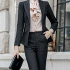 Pinstripe Slim-fit Blazer / Pencil Skirt / Dress Pants / Ruffle-trim Long-sleeve Blouse / Set