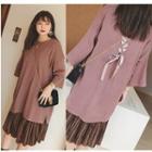 Lace-up Detail 3/4-sleeve Knit Dress
