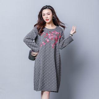 Floral Embroidered Long-sleeve T-shirt Dress