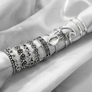 Set Of 10: Retro Alloy Ring (assorted Designs) 9917 - Silver - One Size
