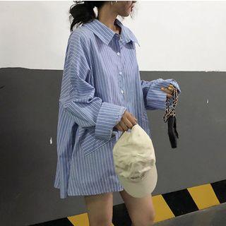 Loose-fit Pinstriped Shirt Blue - One Size