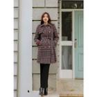 Flap Metal-button Checked Coat With Sash
