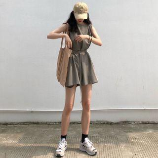 Sleeveless Tie-waist Wide-leg Playsuit